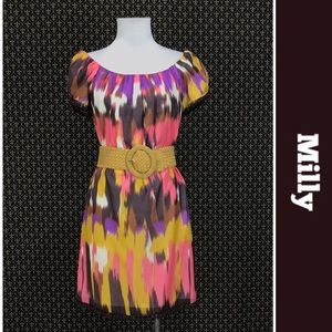 Milly Ikat Dress with Pom Pom Accents
